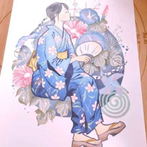 まるで浮世絵!消しゴムはんこ「浴衣と朝顔」がプロの技 他作品も!